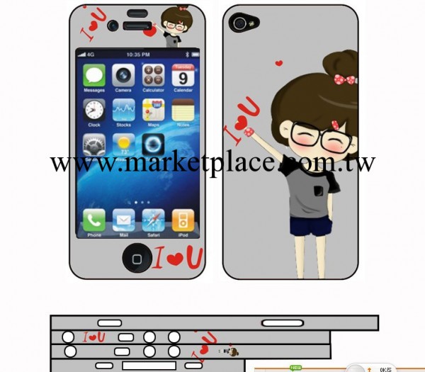 蘋果4彩膜iphone4s貼膜 卡通閃鉆星光保護膜 全身帶邊貼手機膜工廠,批發,進口,代購