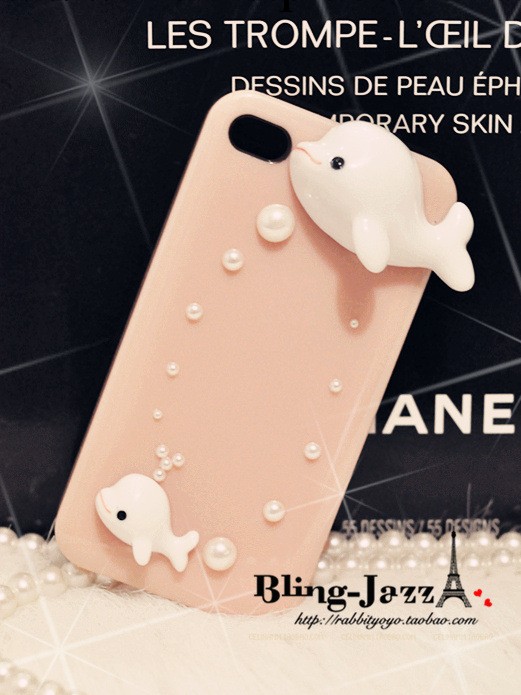 蕾絲海豚鑲鉆手機殼 蘋果5手機保護殼  iPhone5水鉆殼工廠,批發,進口,代購