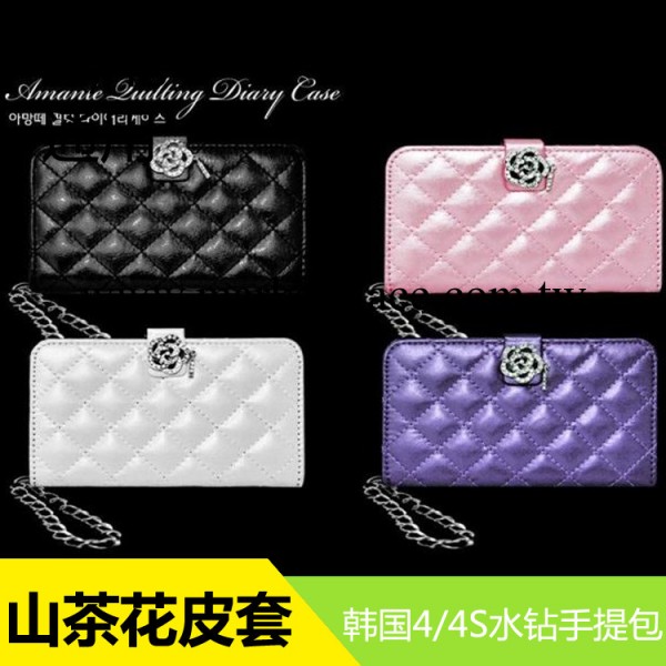 山茶花水鉆iphone4皮套左右翻4S手機殼 蘋果5代手提包保護套批發工廠,批發,進口,代購