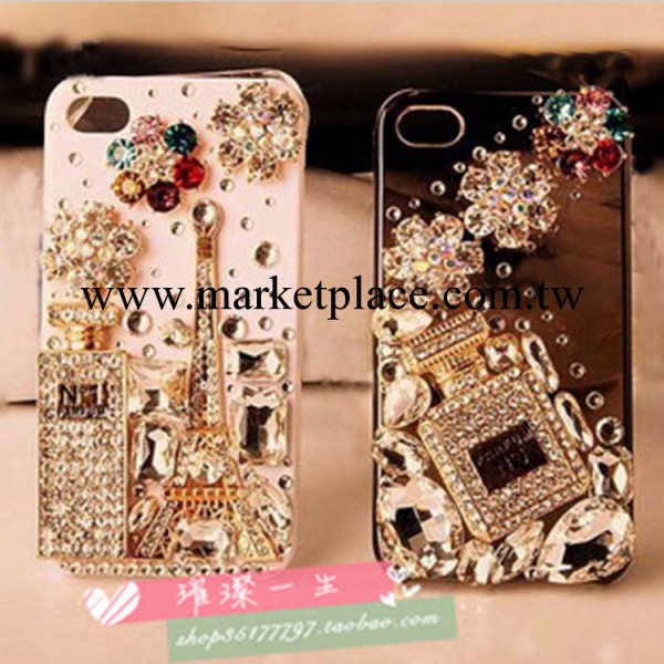 手機保護套 iphone5香水鐵塔高檔手機殼 蘋果4代手工貼鉆手機殼工廠,批發,進口,代購