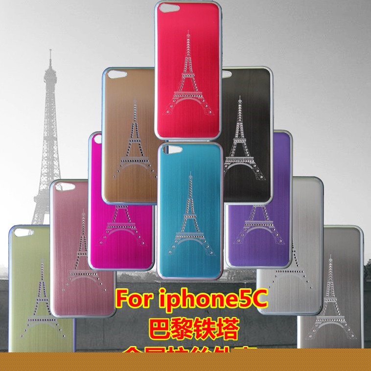 iphone5C巴黎鐵塔 手機殼 蘋果5C手機保護套金屬拉絲殼 5C新配件工廠,批發,進口,代購