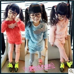 2013款女童秋冬裝新品 加厚 加絨貓咪休閒兒童套裝 童裝批發工廠,批發,進口,代購