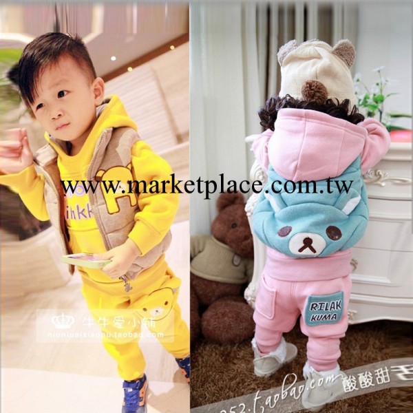2013冬裝新款 韓版寶寶兒童小童男女童裝加厚3件套馬甲小熊套裝批發・進口・工廠・代買・代購