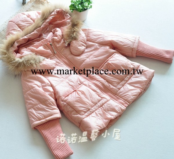 女童仿羽絨棉服品牌 毛線袖貉子毛帽童裝 韓版冬款連帽羽絨棉服工廠,批發,進口,代購