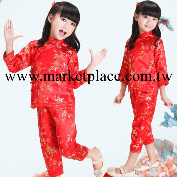 唐裝 兒童唐裝 女童唐裝 兒童演出服 織錦梅竹女童套裝 紅色工廠,批發,進口,代購