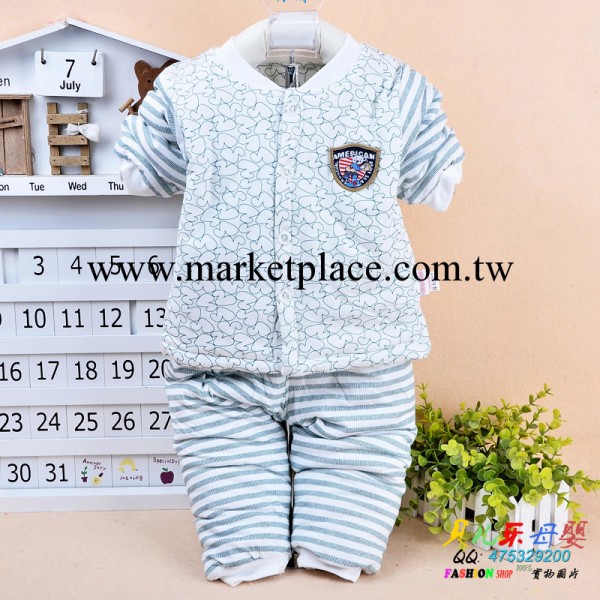2013秋季童裝 禹諾千金橫條前開棉服兩件套 夾棉保暖童套裝 1738工廠,批發,進口,代購