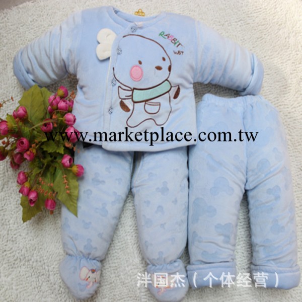 2013冬裝新款笑童天鵝絨小狗包腳三件套加厚棉衣寶寶套工廠,批發,進口,代購