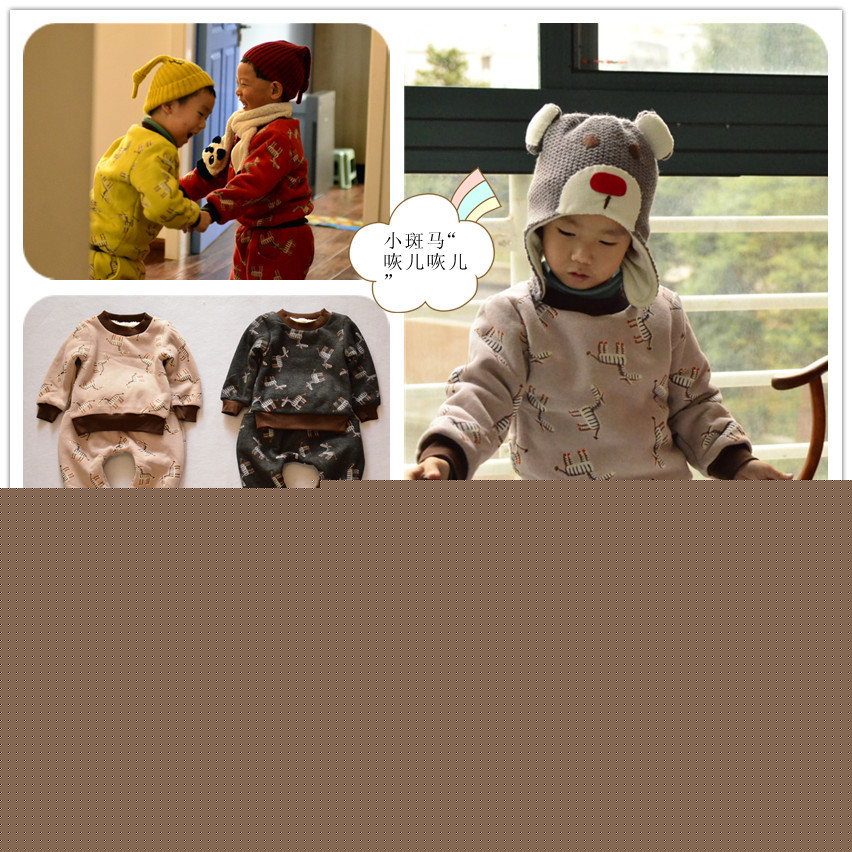 2014新年聖誕童裝 韓國原單厚羊羔絨套裝 兒童小斑馬厚套裝批發工廠,批發,進口,代購
