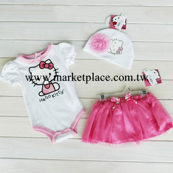 工廠直銷外貿童裝hellokitty卡通哈衣帽子短裙三件套童套裝批發工廠,批發,進口,代購