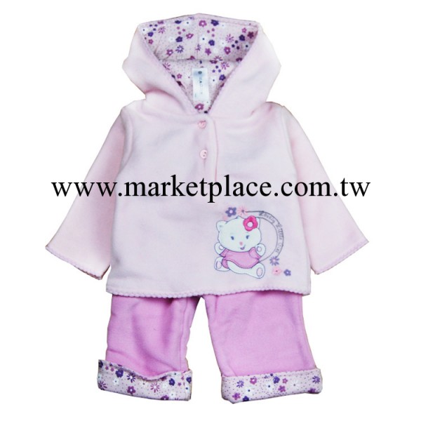 14年春款C&A搖粒絨純棉連帽傢居服女童繡花套頭兒童套裝工廠,批發,進口,代購