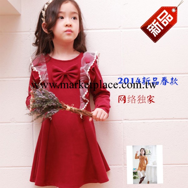 韓版品質童裝 2014春裝新品中大女童花邊蝴蝶結氣質連衣童裙直批工廠,批發,進口,代購