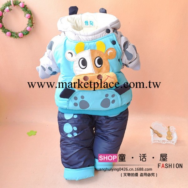 童棉衣 卡哇伊小牛連帽兩件套 男童滑雪服加厚絨棉衣套裝 童套裝工廠,批發,進口,代購