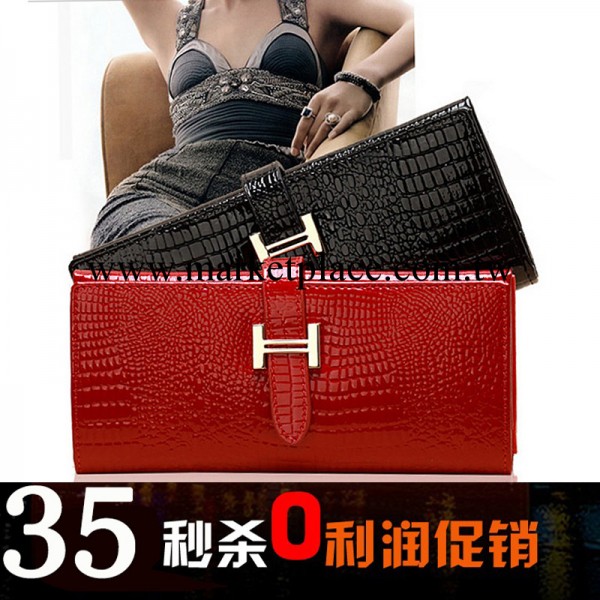 錢包女士批發 真皮鱷魚紋牛皮長款女士錢包 韓版時尚漆皮女式錢夾工廠,批發,進口,代購