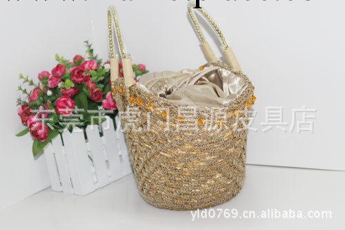 貿易草編包藤編包 日本原單特供串珠把手手提沙灘包 草編包工廠,批發,進口,代購