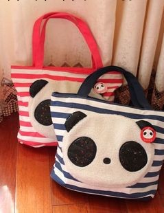 可愛很實用的 海魂風卡通條紋熊貓單肩包 購物包 大卡通包 夠大工廠,批發,進口,代購