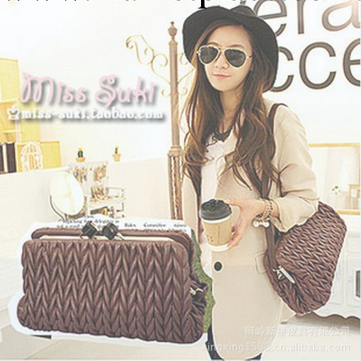 2013新款韓版褶皺歐美泡泡夾子包單肩斜挎 菱格鏈條包 女包包工廠,批發,進口,代購