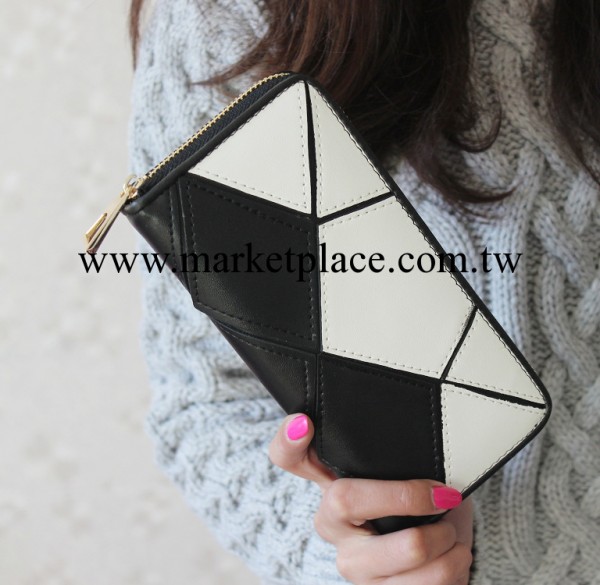 【熱賣】 韓版拼接菱格撞色錢夾 手拿包時尚女士長款錢包 批發工廠,批發,進口,代購