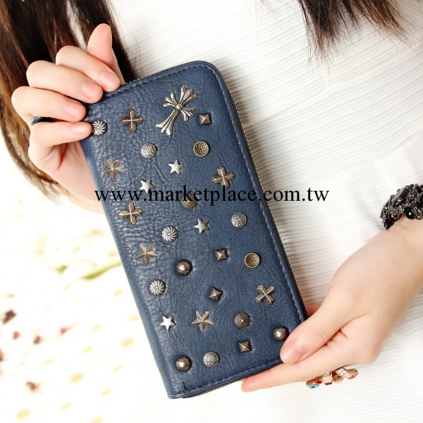 相印皮具*2013新款 鉚釘長款拉鏈女士錢包 朋克風歐美超酷手拿包工廠,批發,進口,代購