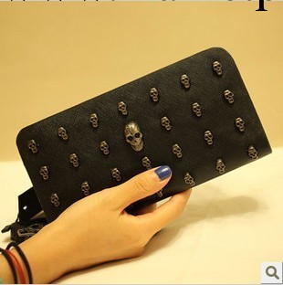 韓版2014新款錢包男女長款正品女式錢夾復古朋克骷髏頭鉚釘手拿包工廠,批發,進口,代購