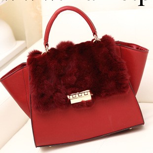 2014新潮女真兔毛包包款歐美流行時尚奢華氣質酒紅色手提包單肩包工廠,批發,進口,代購