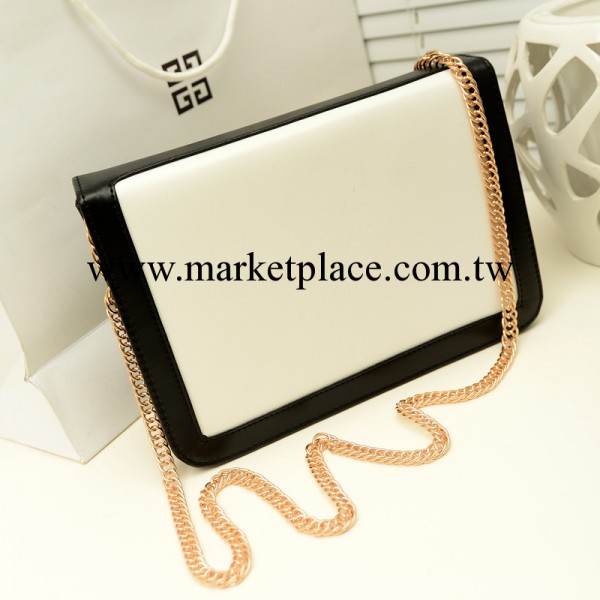 新品歐美潮流單肩包斜跨包時尚簡約黑白撞色女包鏈條女士潮包批發工廠,批發,進口,代購