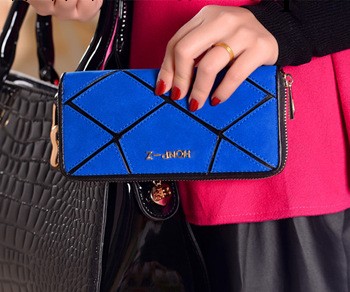2013保暖新款 磨砂皮錢包女士菱形拼接長款拉鏈女錢包 女式手拿包工廠,批發,進口,代購