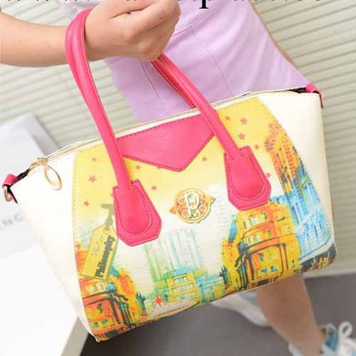 批發女包2013新款韓版PU休閒女士包塗鴉撞色手提單肩斜跨大包工廠,批發,進口,代購