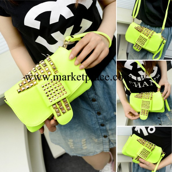 2013夏季新款歐美風熒光鉚釘手拿包手挽包 錢包多功能女包包批發工廠,批發,進口,代購