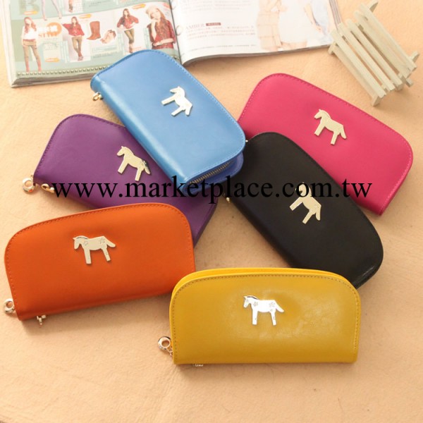 新款韓版高檔pu小馬女式拉鏈可愛純色長款女士錢包批發 手拿包工廠,批發,進口,代購