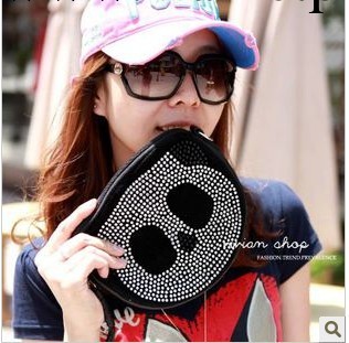 2012新款可愛熊貓頭絨面燙鉆女包手拿單肩斜挎包小包包 DL120工廠,批發,進口,代購