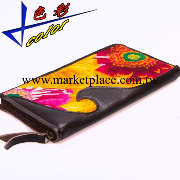 新款 復古民族風包包繡花錢包 真皮頭層皮手拿包長款錢夾 批發工廠,批發,進口,代購