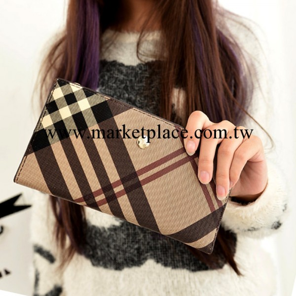 廠傢直銷新品女式中長款錢包英倫風時尚格子手拿包大牌范歐美潮工廠,批發,進口,代購