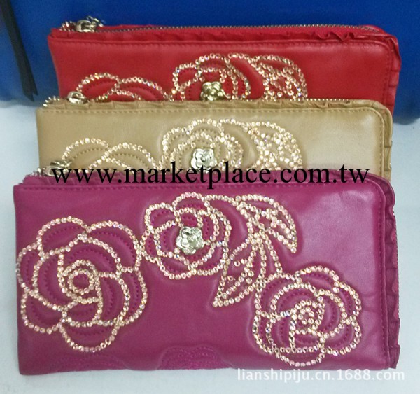 外貿靚款 國際大牌 進口鑲水鉆頭層牛皮真皮內裡女款手拿包 卡包工廠,批發,進口,代購