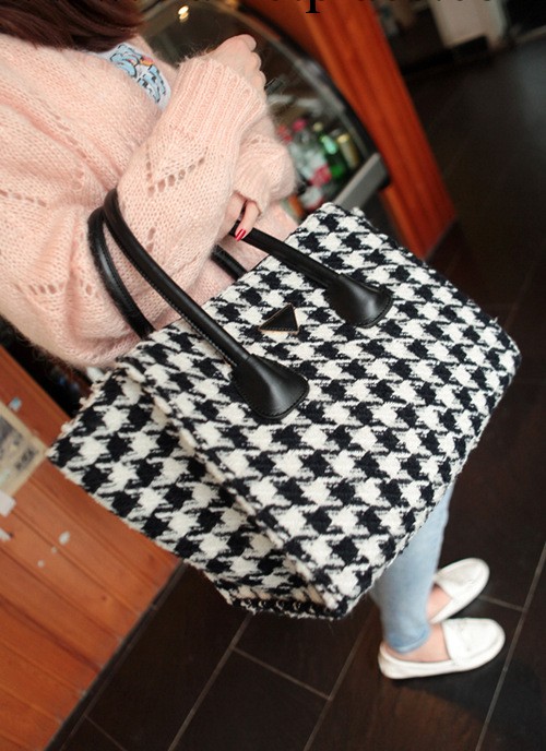 歐美明星女包千鳥格粗呢子包復古經典包手提單肩斜跨包多隔層大包工廠,批發,進口,代購