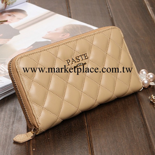 免費代理 真皮錢夾 經典菱形格羊皮女式手拿包日韓風多卡位零錢包工廠,批發,進口,代購