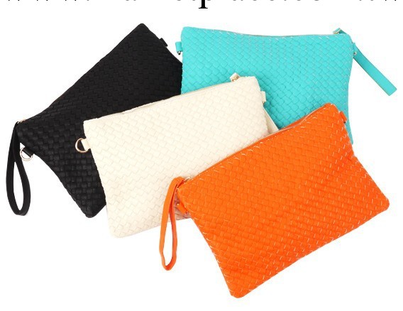 批發韓版編織純色手提包 韓國進口 新款拉鏈單色橫款方形手拿包工廠,批發,進口,代購