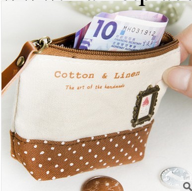 棉麻森活零錢包 韓國可愛拼佈點點手拿包 女 硬幣包 批發工廠,批發,進口,代購