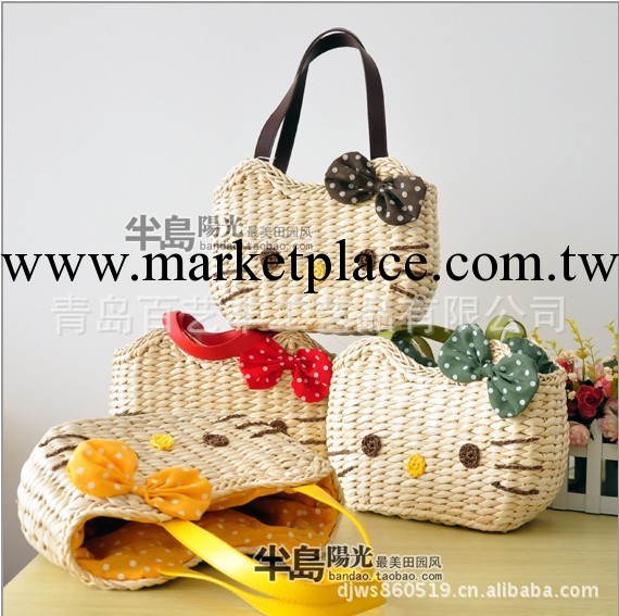 2013新款日本原單HELLO KITTY手提編織包單肩草編包藤編女包工廠工廠,批發,進口,代購