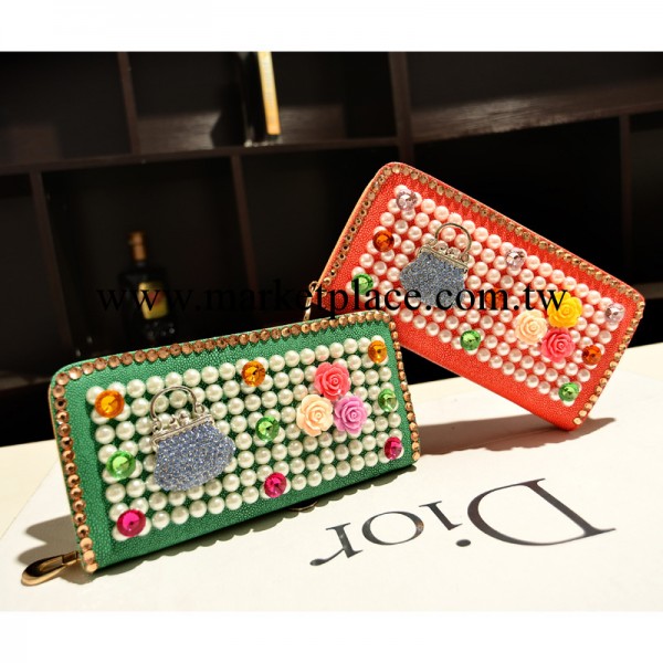 甜美清新韓國時尚鑲鉆珍珠學院風女士錢夾一件代發糖果色手拿包潮工廠,批發,進口,代購
