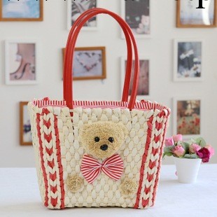 2013新款草編包編織包卡通單肩包包方形泰迪熊沙灘包工廠,批發,進口,代購