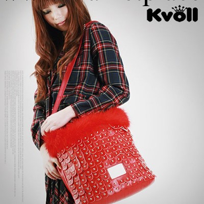 清倉韓國正品kvoll品牌兔毛邊鉚釘鱗片單肩手提斜跨女包女包B3744工廠,批發,進口,代購