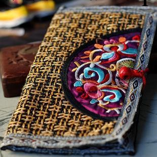 復古民族手工苗繡 繡片粗麻錢包(黃)工廠,批發,進口,代購