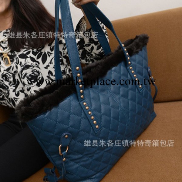 14新款歐美潮流女包 時尚復古大包  鉚釘毛毛單肩手提包包批發工廠,批發,進口,代購