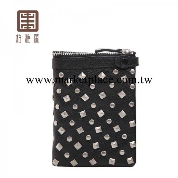 荔枝紋牛皮柔軟一折大容量簡約鉚釘女士錢包工廠,批發,進口,代購