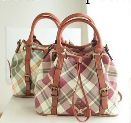 新款女包韓國TW小熊復古格抽繩手提水桶包斜挎包包工廠,批發,進口,代購