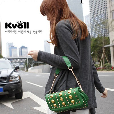 清倉正品韓國kvoll品牌金屬鉚釘翻蓋金屬鏈條單肩女包手提包B4093工廠,批發,進口,代購