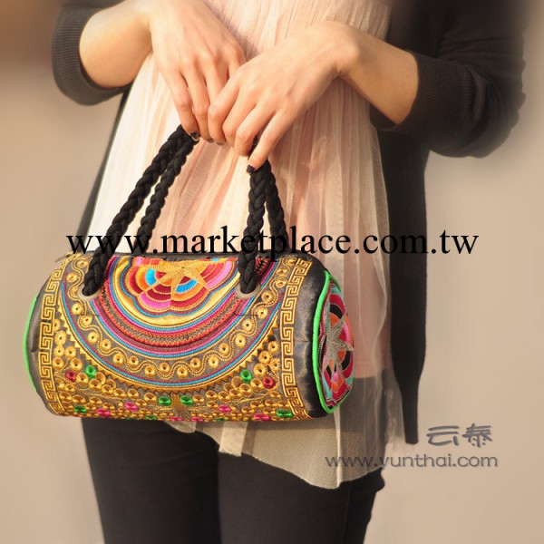 雲南民族包 繡花包特色圓筒形枕頭形單肩手提手拿包0985工廠,批發,進口,代購