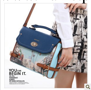 2014春季新款復古學院風街景印花單肩包斜挎包潮女包批發熱賣代銷工廠,批發,進口,代購