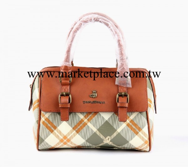 新款女士韓國TW小熊復古格紋手提水桶包工廠,批發,進口,代購