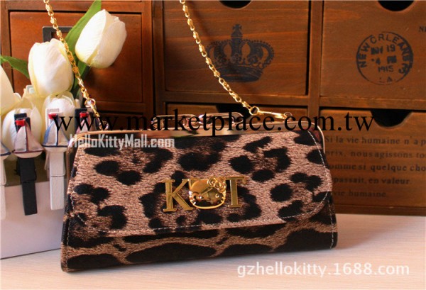 5320-新款Hello Kitty黑色豹紋女士長款搭扣錢包斜挎包AA2592工廠,批發,進口,代購